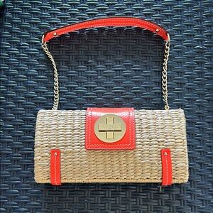 Kate Spade Neon Orange with Woven Texture and Gold Hardware Clutch